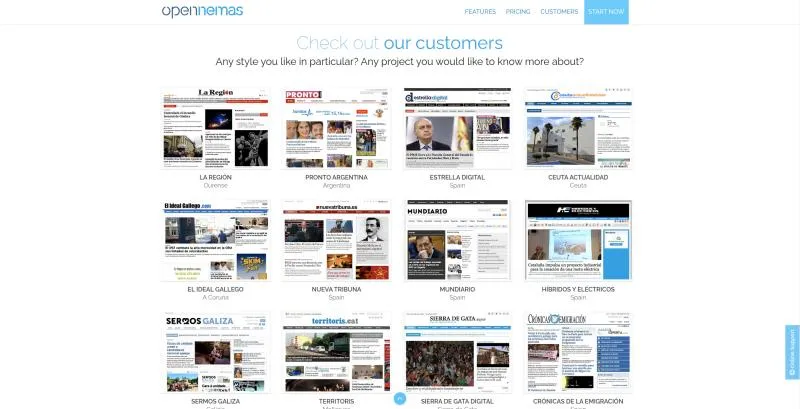 Opennemas customers: newspapers running on the platform across Galicia, Spain and Argentina